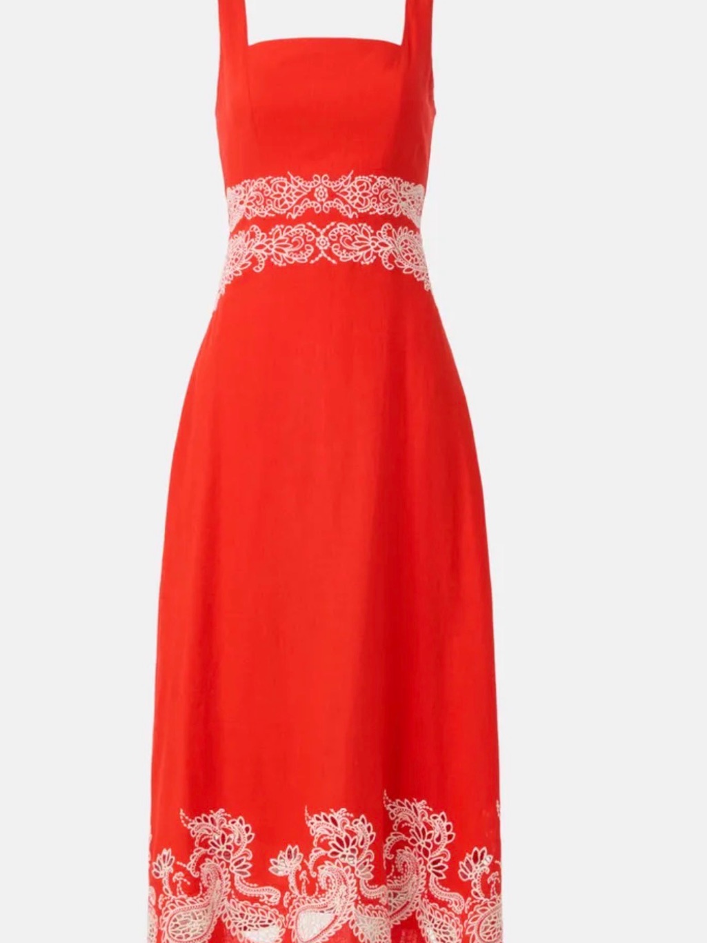 Ted Baker Red Maxi Dress With White Lace Insets